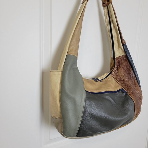 VTG Hobo Shoulder Bag Purse Multicolor Leather Color Block Hand Made In MEXICO - Picture 2 of 10